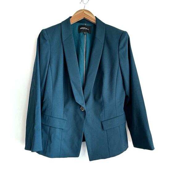 Lafayette 148 New York Plume petite teal blazer virgin wool size 12 collared - Picture 1 of 6